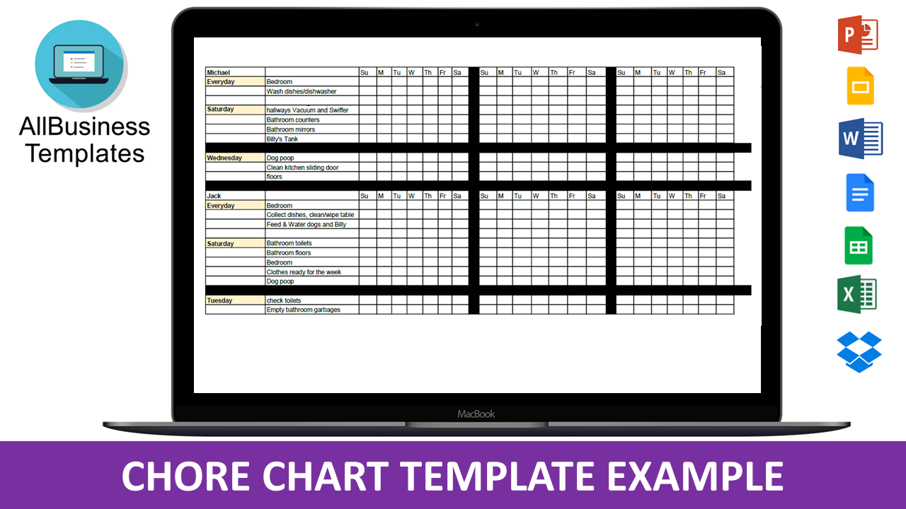 Chore Chart Template Example 模板