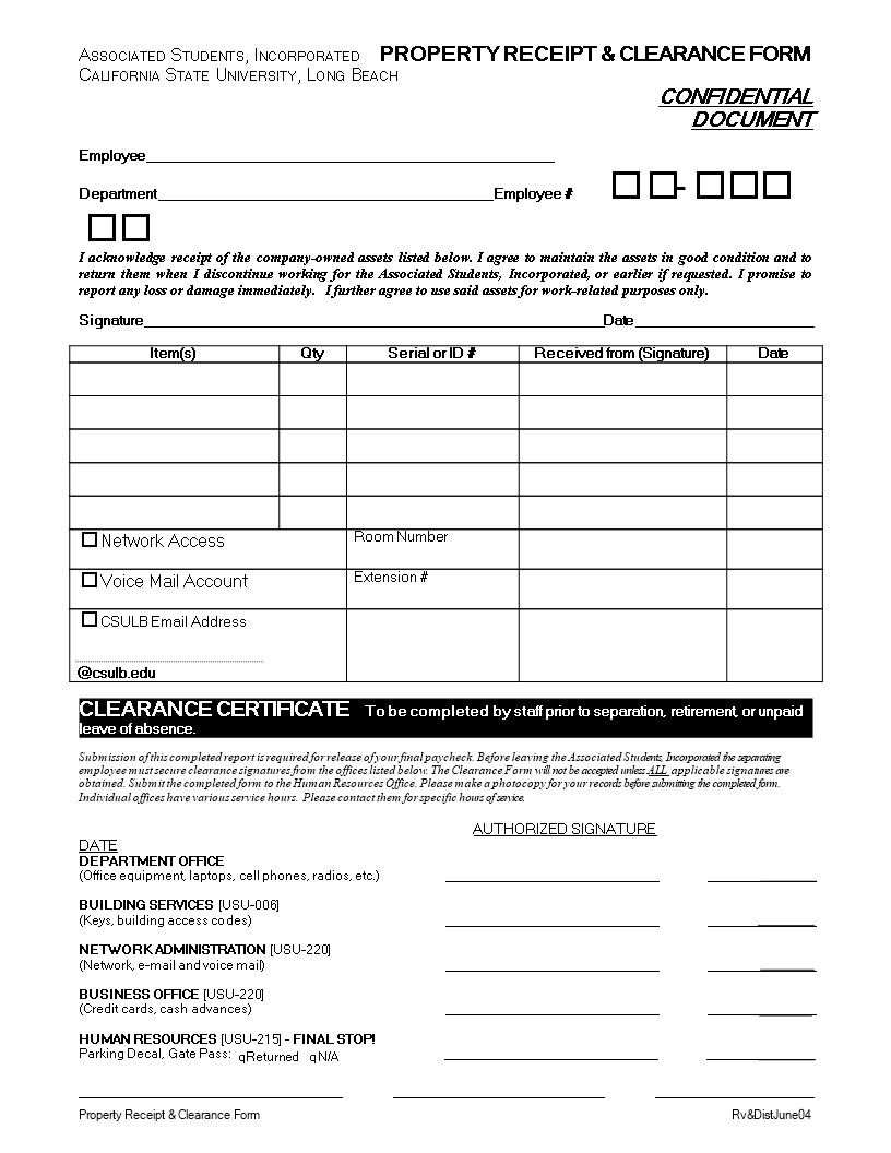 receipt for company assets template