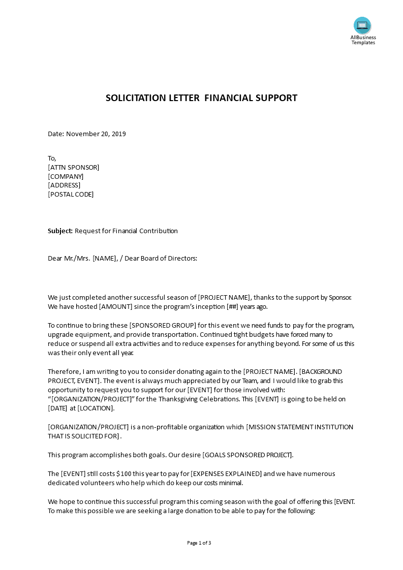 Financial Solicitation Letter for Donation - Premium Schablone
