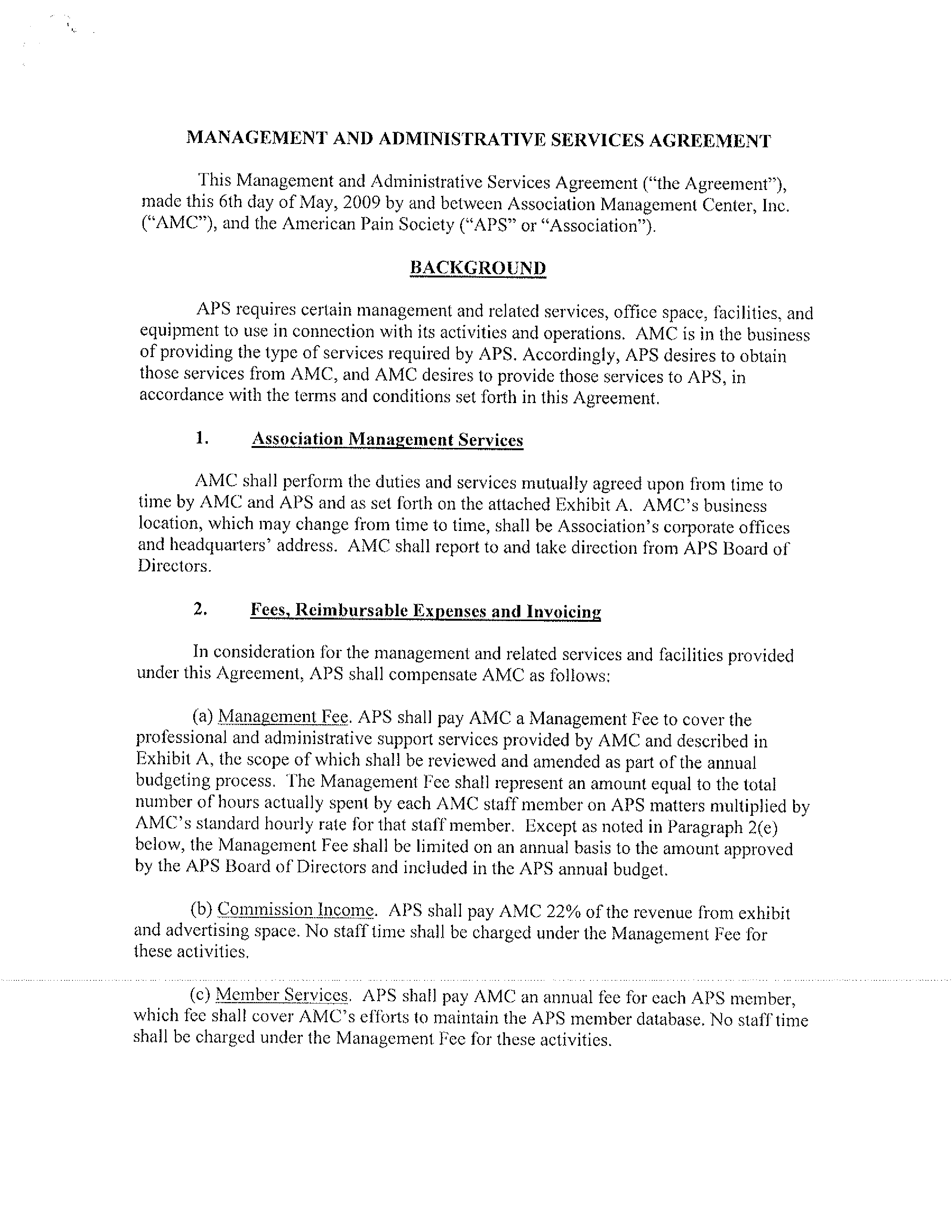 management administrative service agreement template