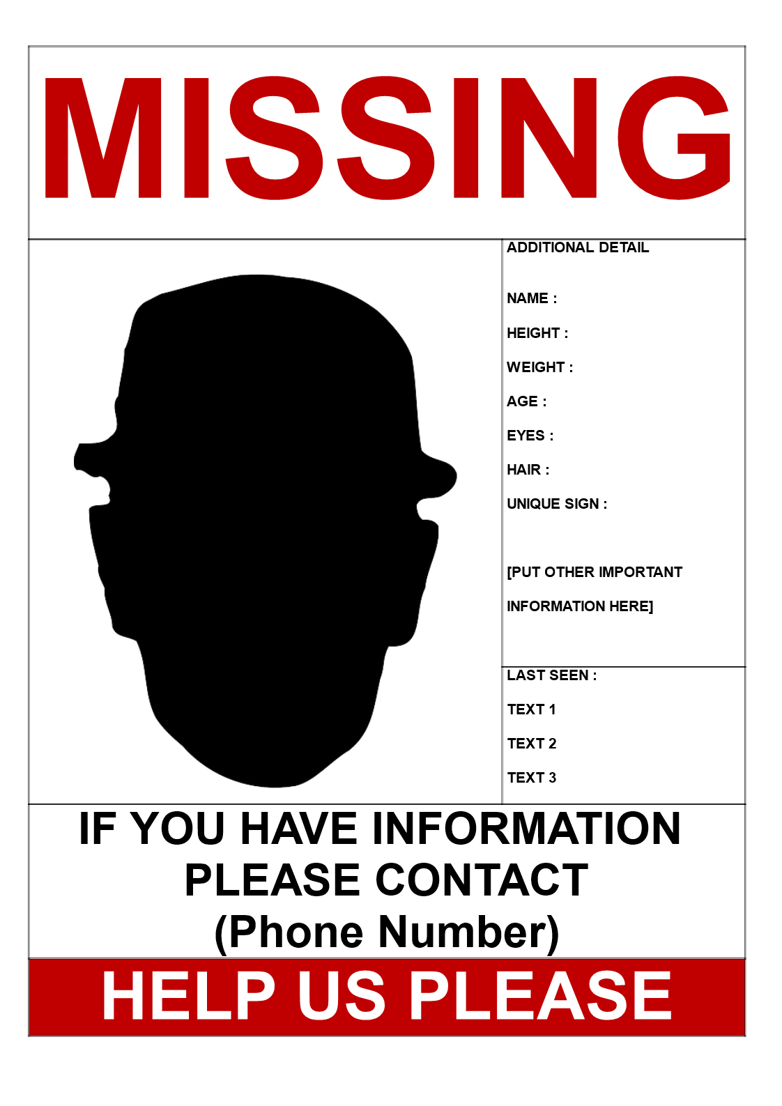 help to find missing person template word Hauptschablonenbild