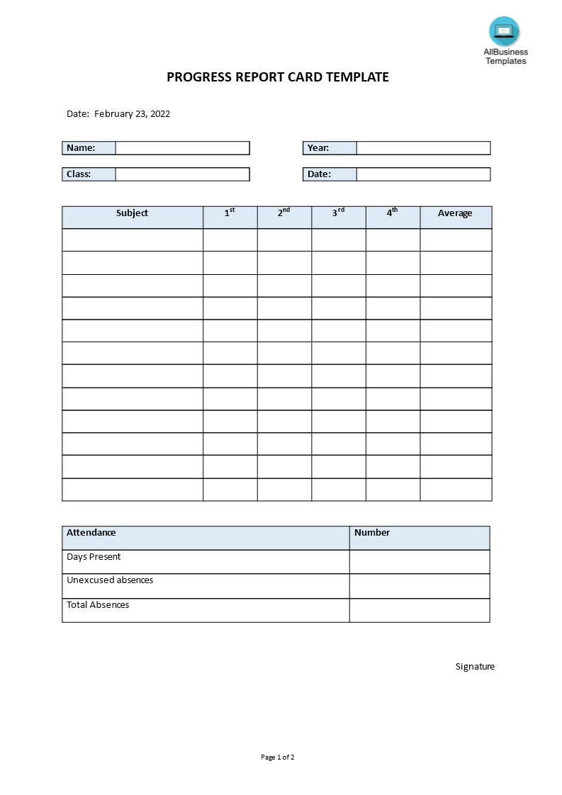 progress report card template voorbeeld afbeelding 