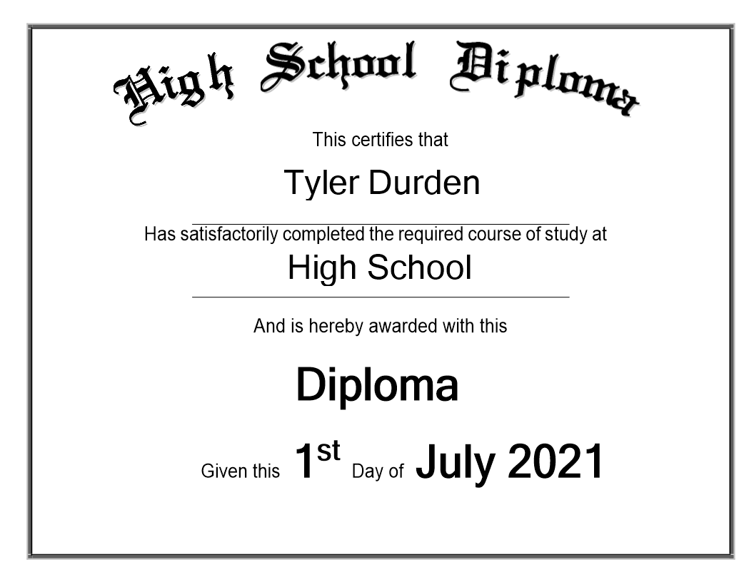 high school diploma sample modèles