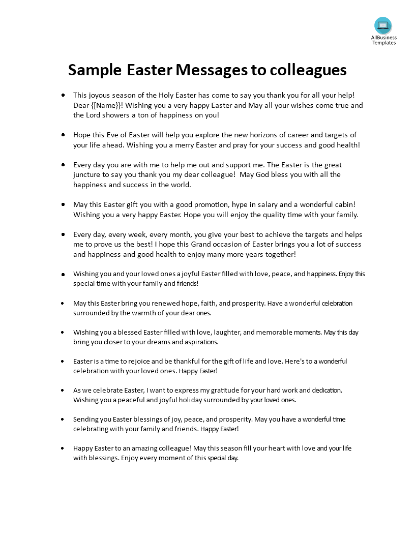 easter wishes to colleagues template
