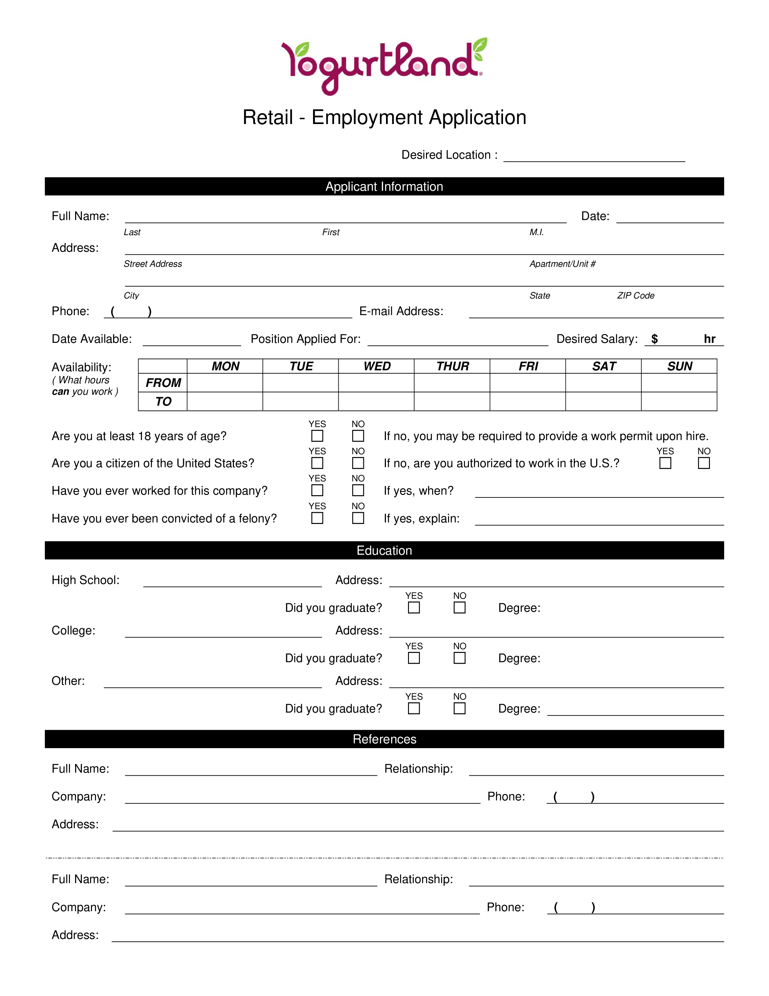 Retail Store Job Application Form main image