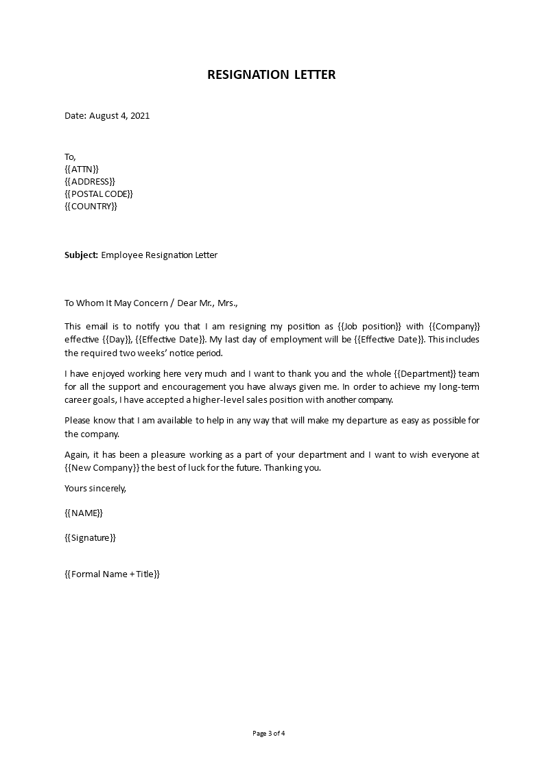 email job resignation letter voorbeeld afbeelding 