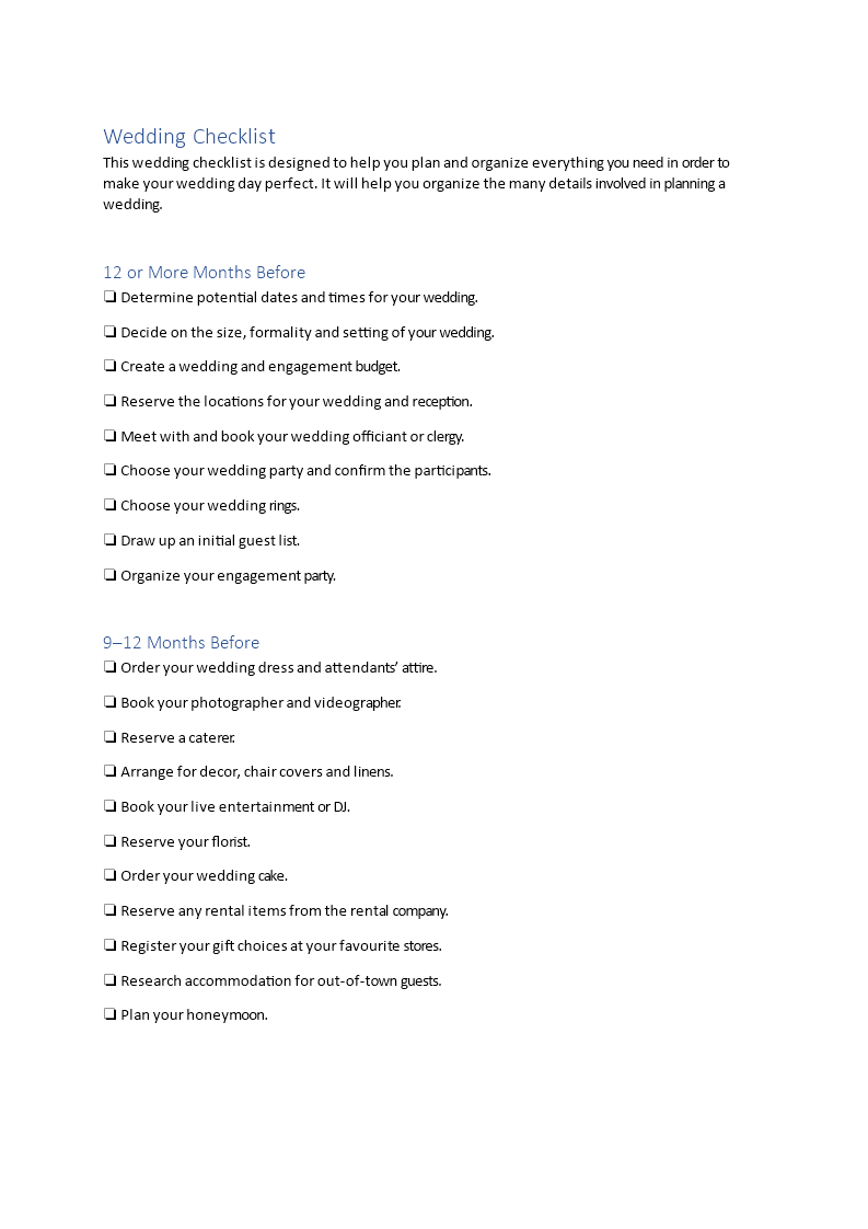 Wedding Checklist Example main image