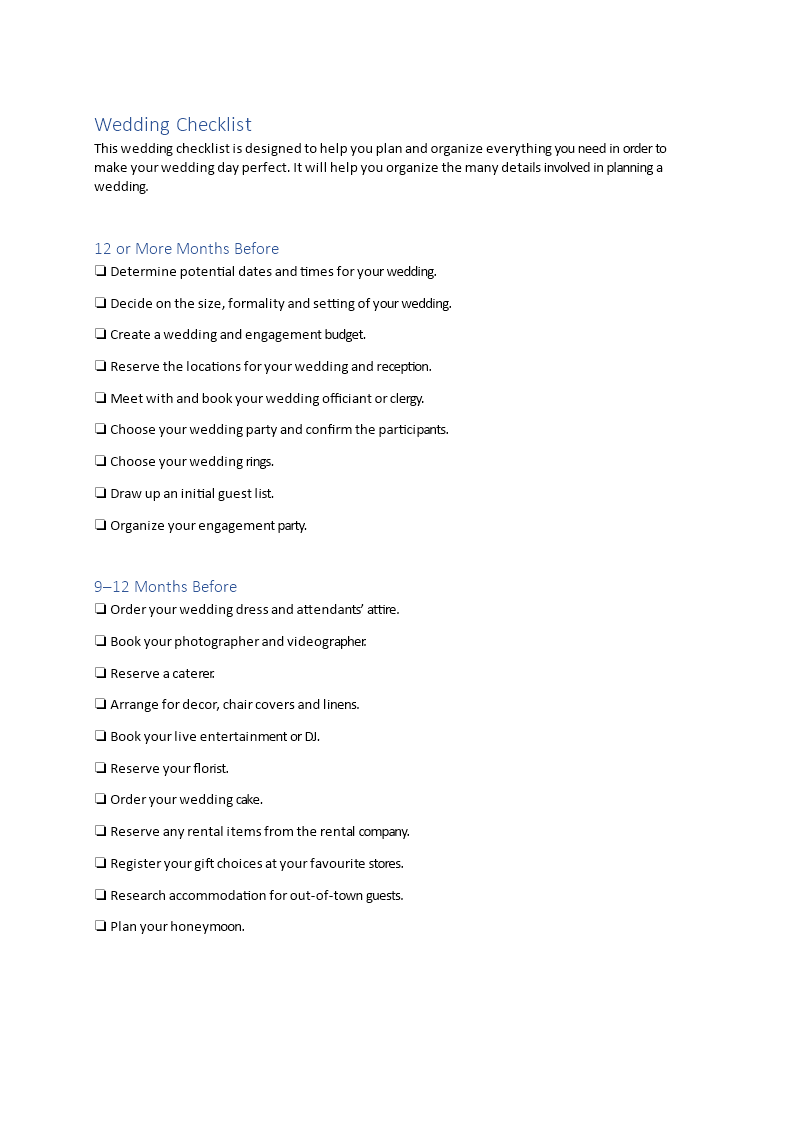 Wedding Checklist Example Templates At Allbusinesstemplates