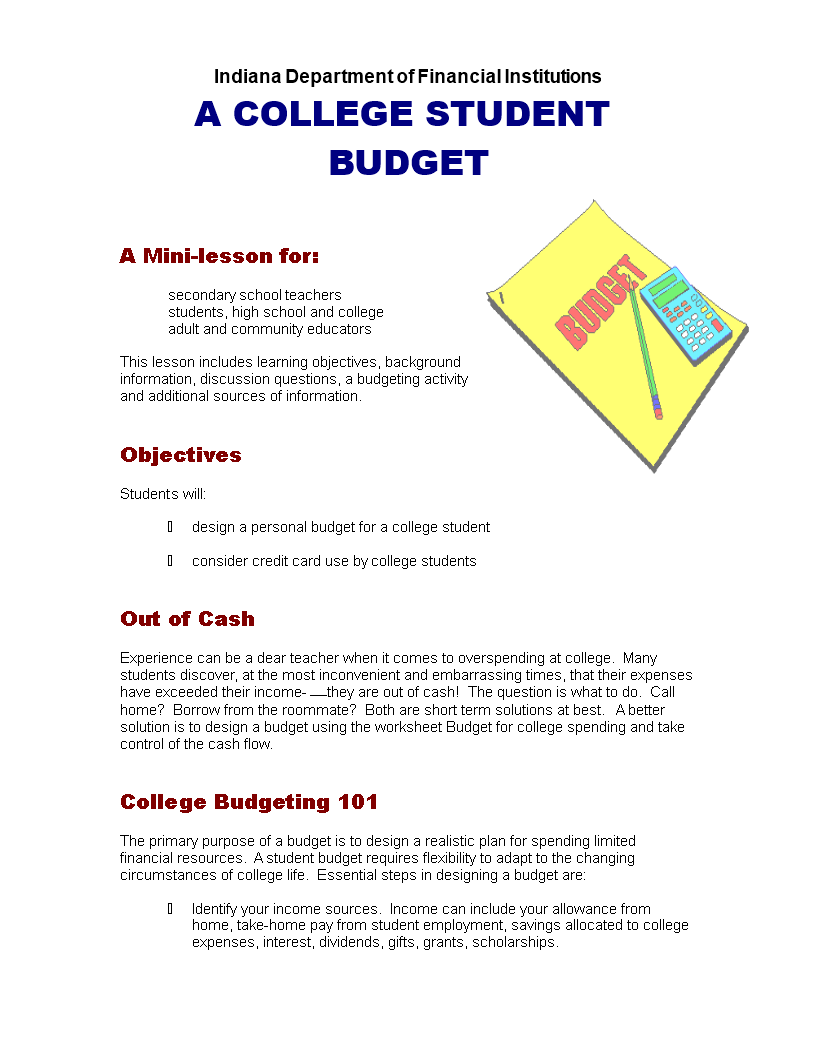 printable college budget planner plantilla imagen principal