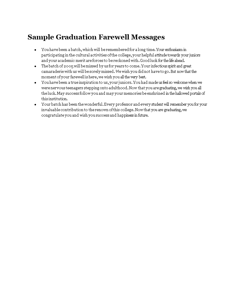 Sample Graduation Farewell Messages 模板