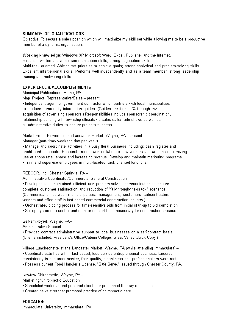 sales project coordinator resume template voorbeeld afbeelding 