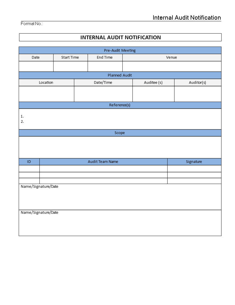 internal audit notification modèles