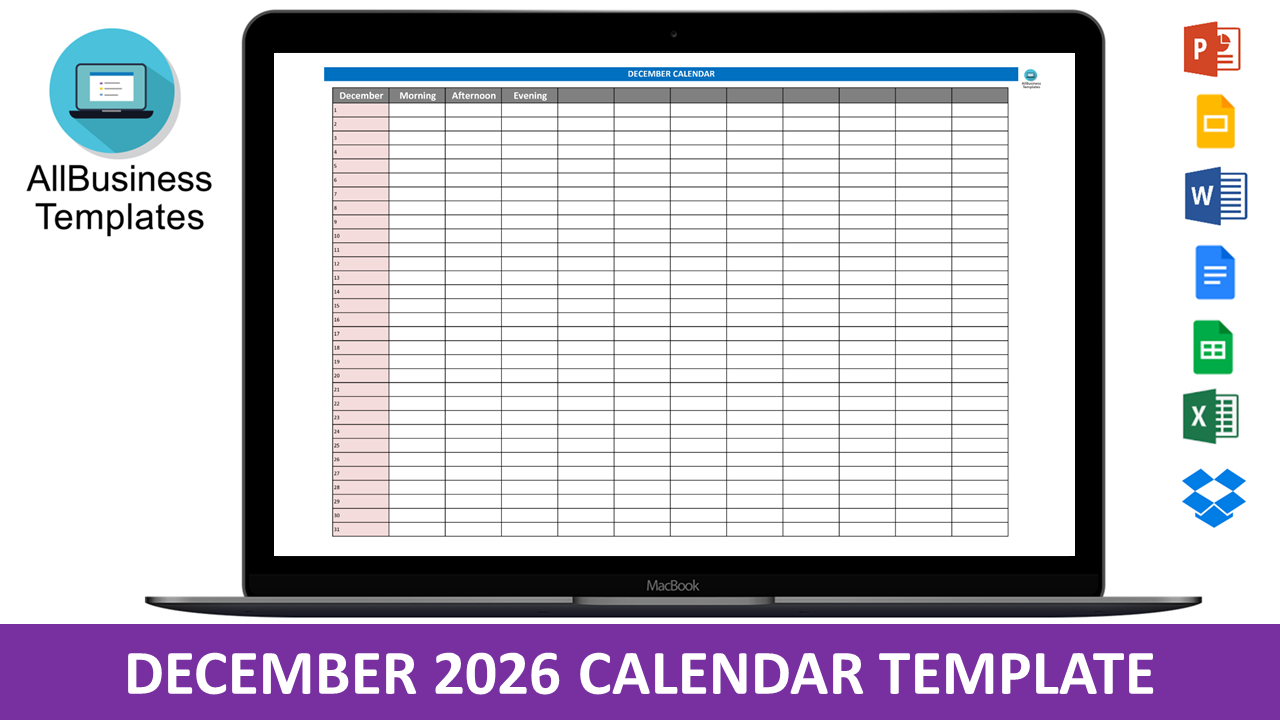 December 2026 Calendar | Templates at allbusinesstemplates.com