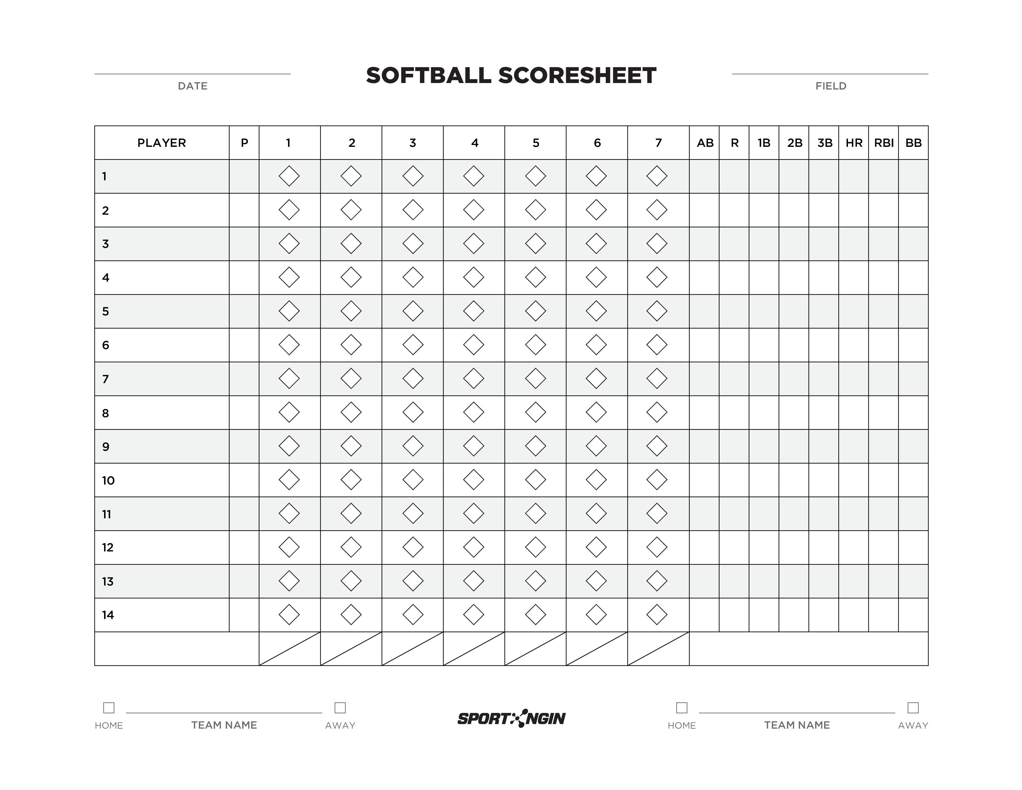 Vertical Softball Score Sheet 模板