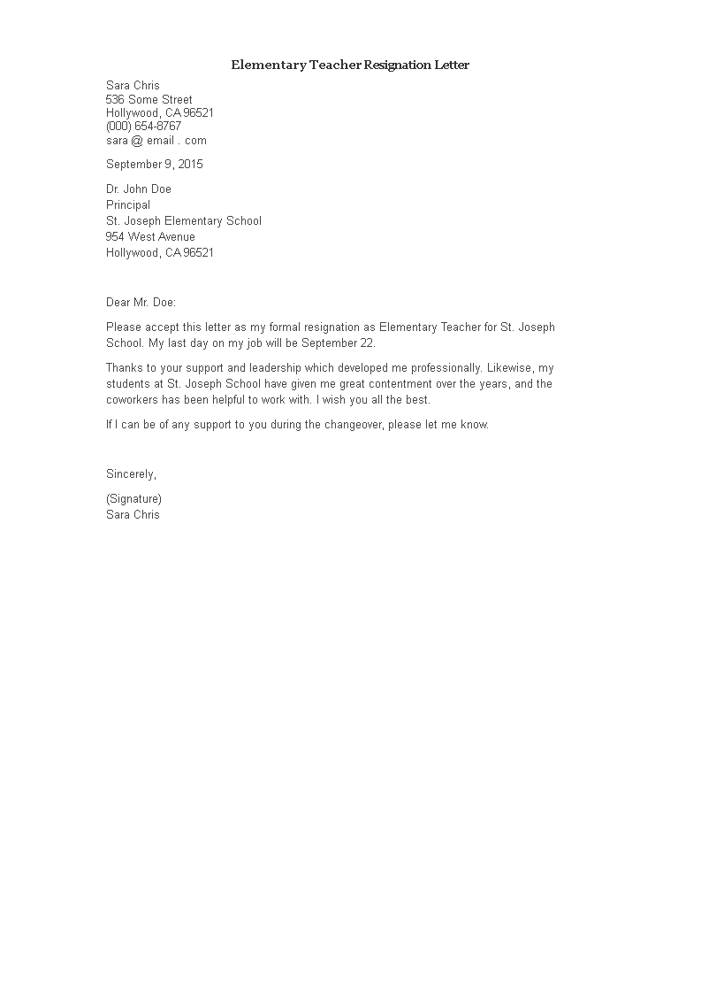 Sample Teacher Resignation Letter from www.allbusinesstemplates.com