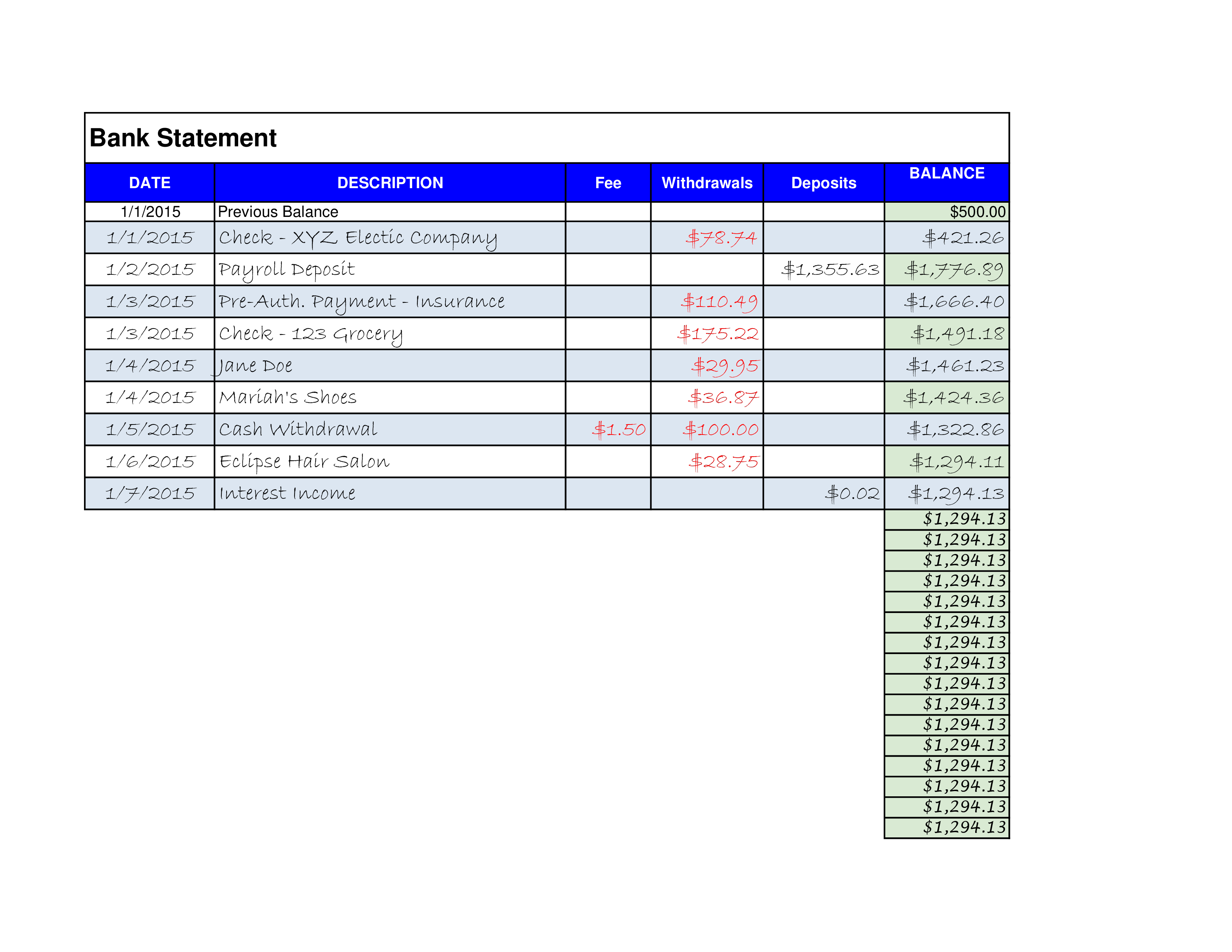 simple bank statement Hauptschablonenbild