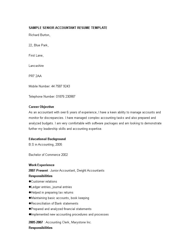 senior staff accountant resume Hauptschablonenbild