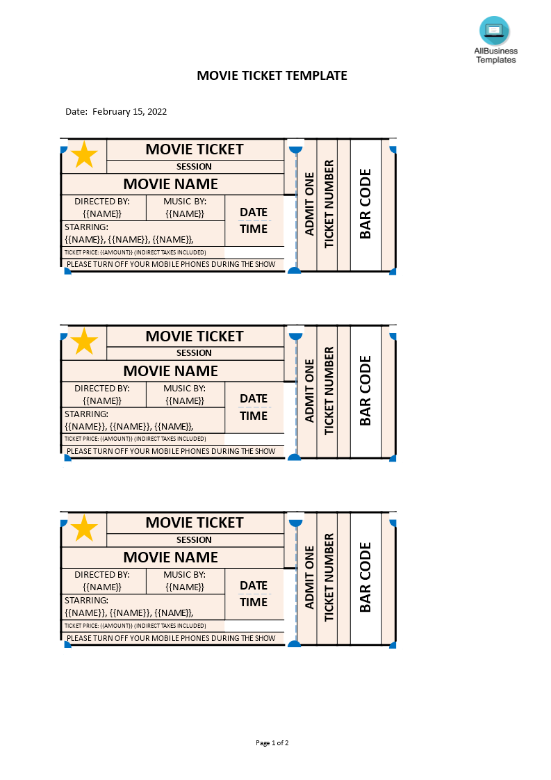 cinema ticket template modèles