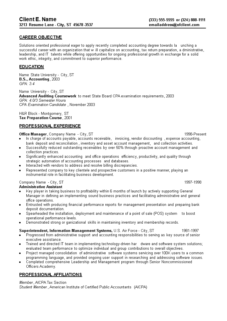 Entry Level Resume For Administrative Assistant 模板