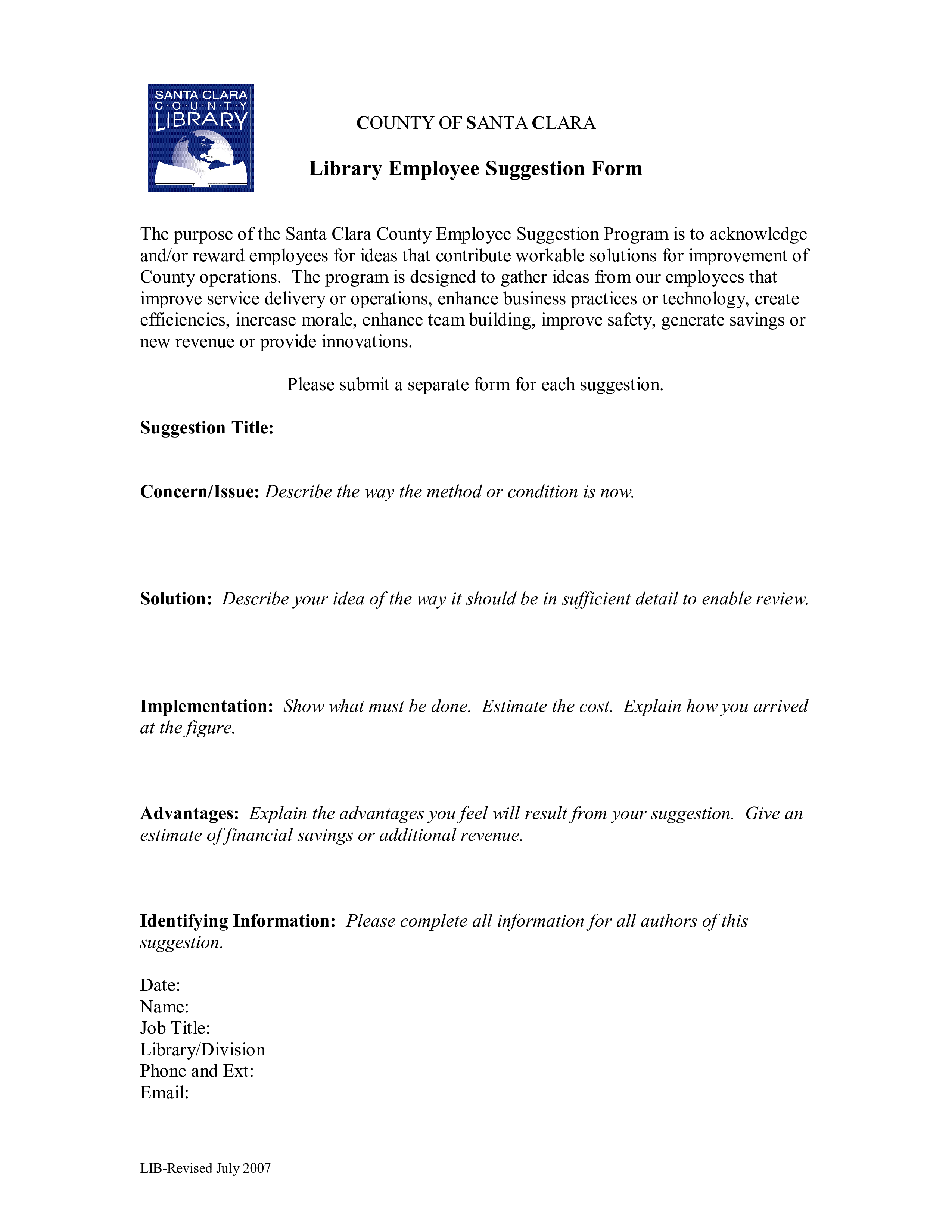 library employee suggestion form plantilla imagen principal