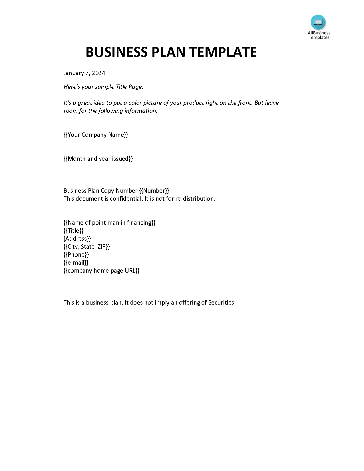 Sample Sales Business Plan Template