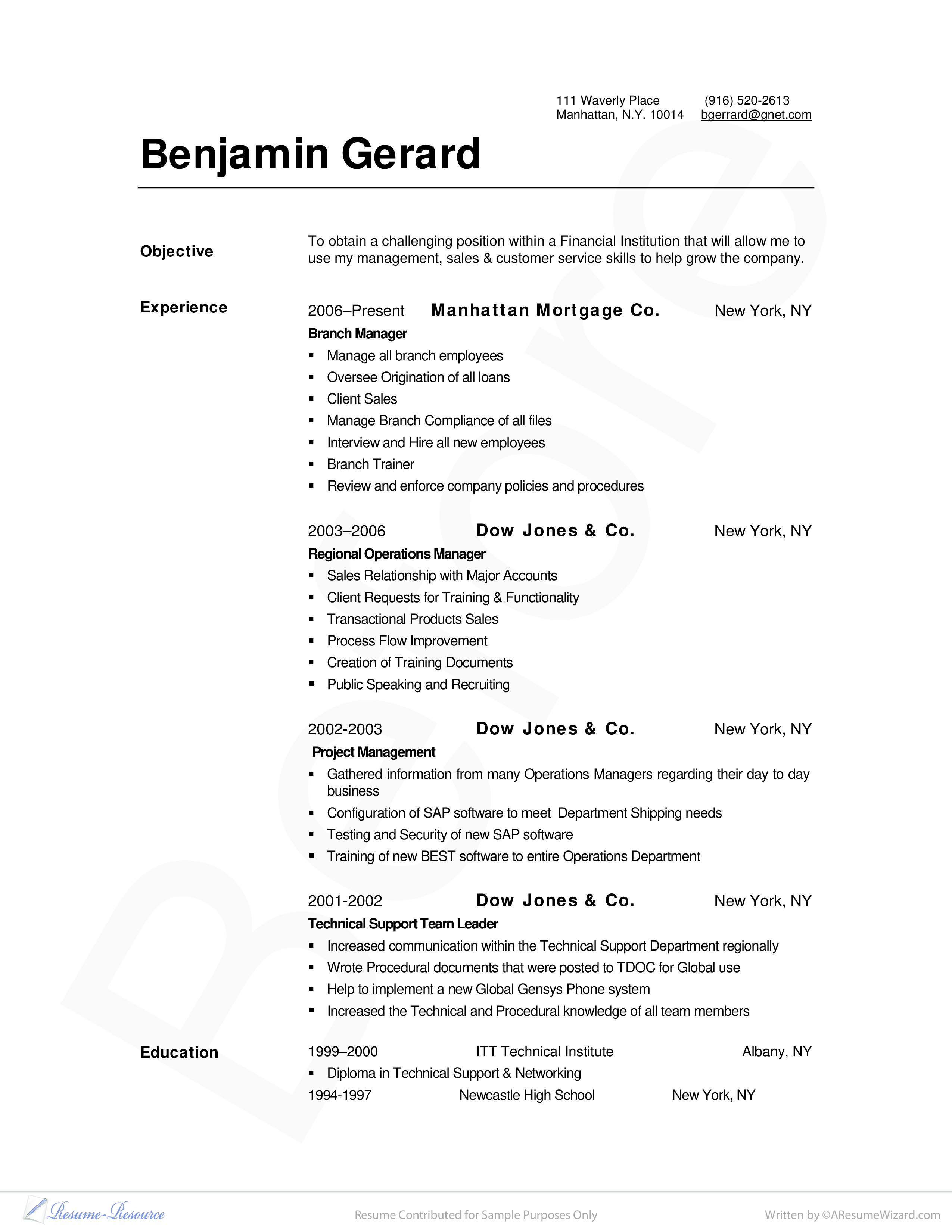 Retail Banking Manager Resume example main image