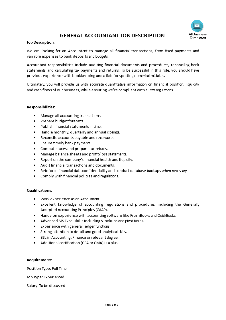 General Accountant Job Description main image