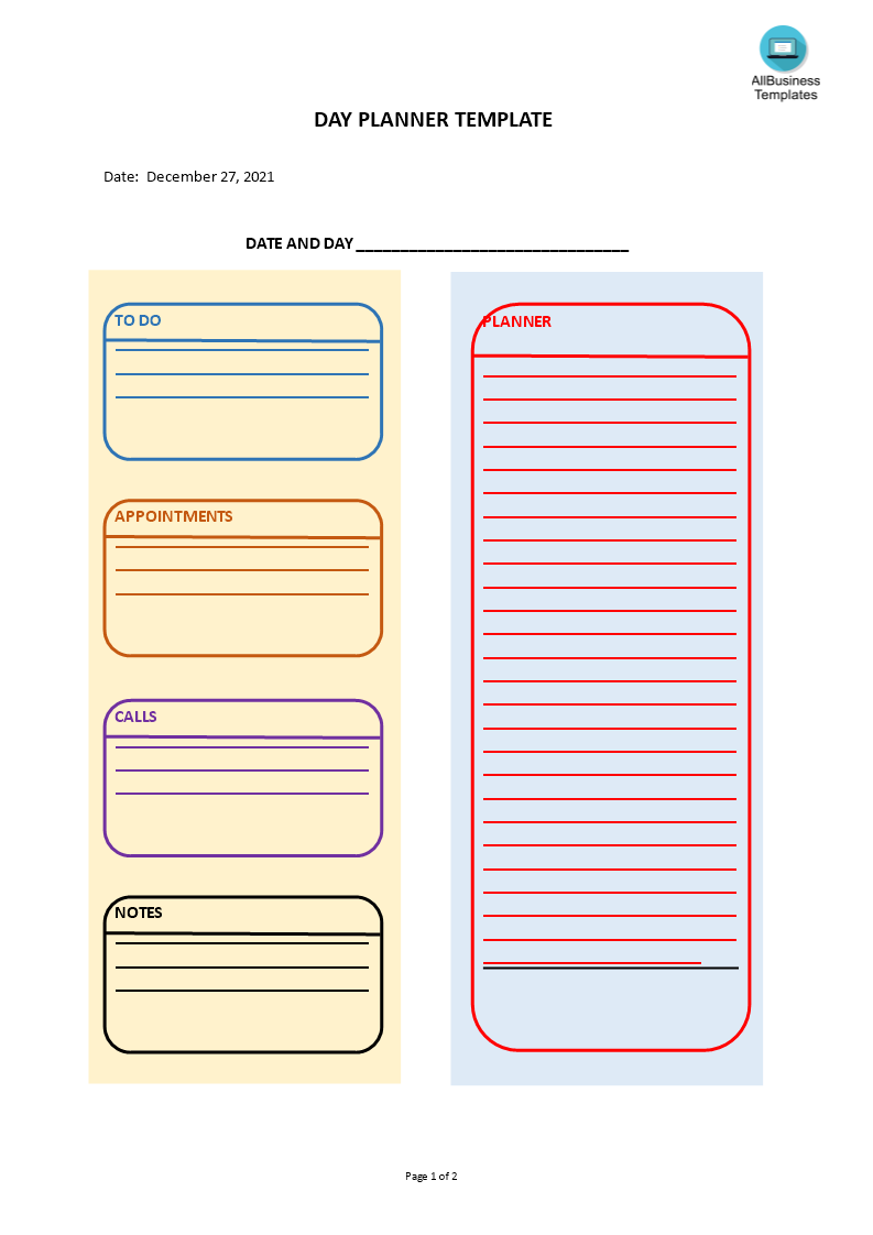 day planner template voorbeeld afbeelding 