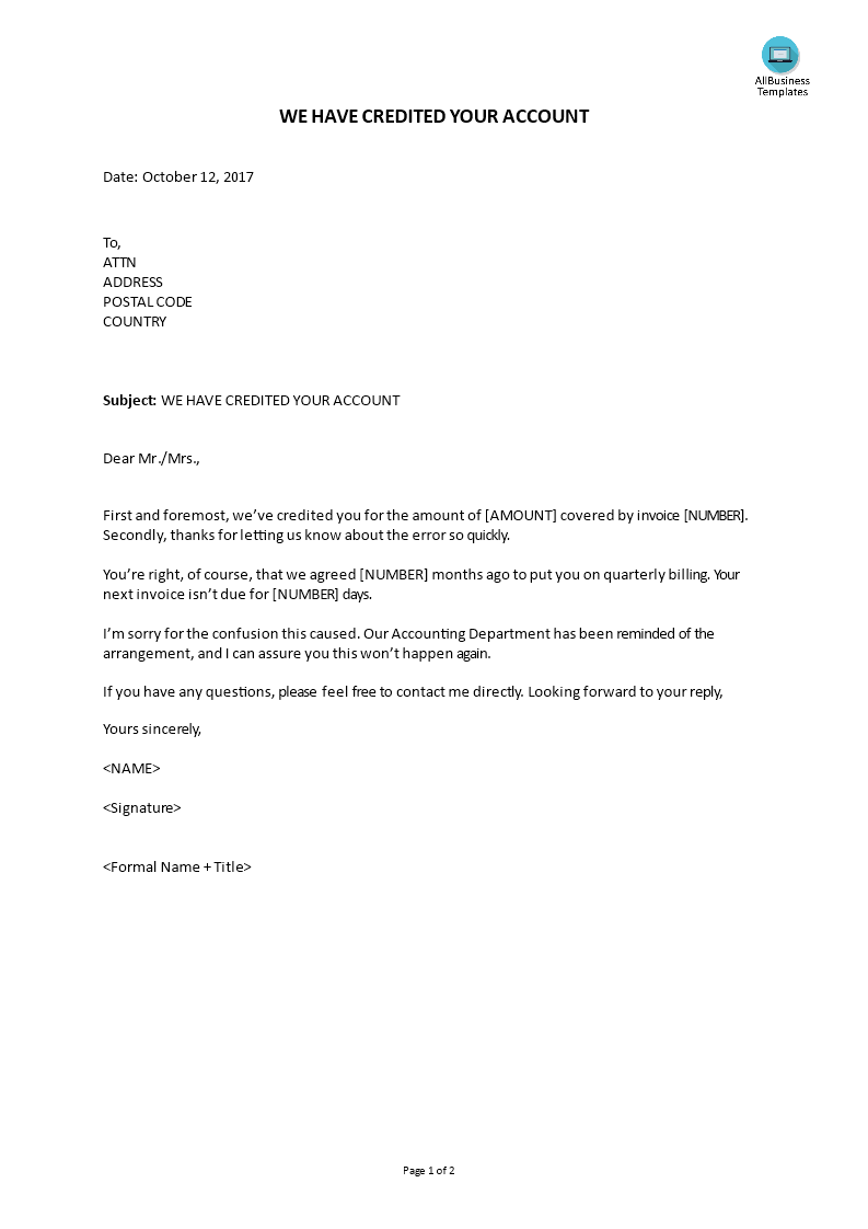 complaint reply - we've credited your account_you're right template