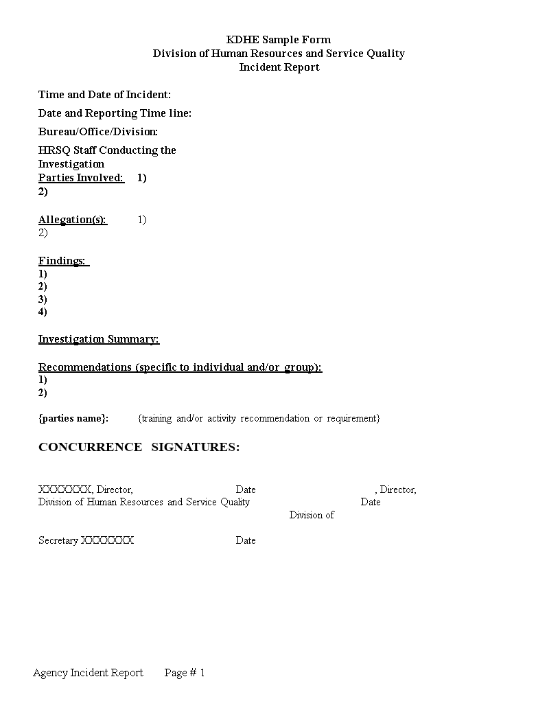 quality incident report sample template