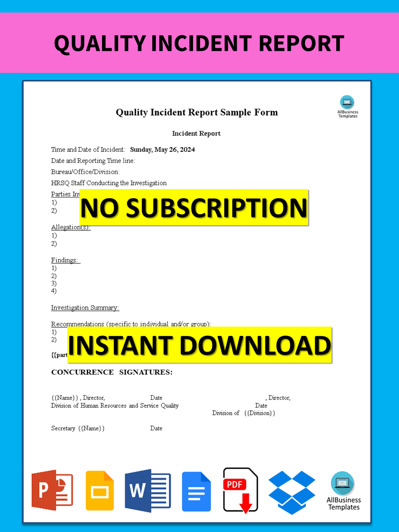 quality incident report sample Hauptschablonenbild