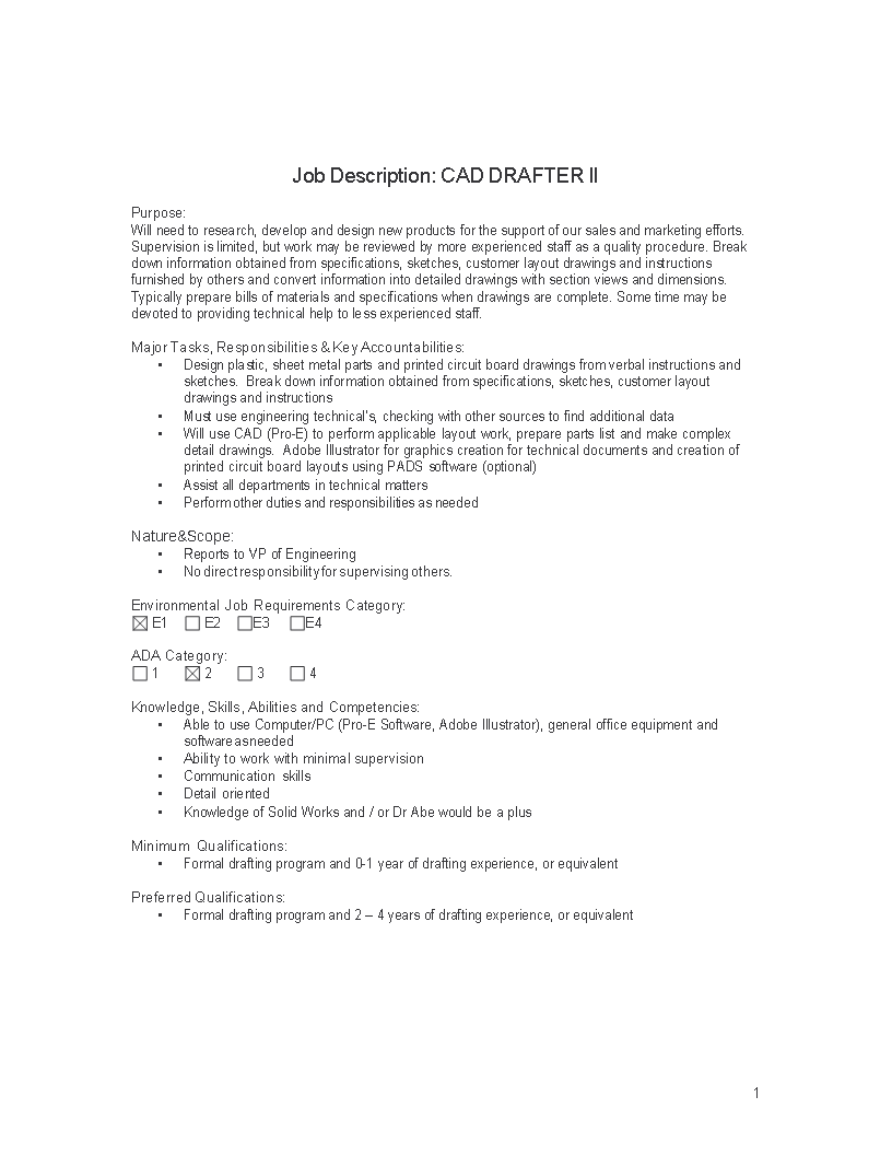 cad drafter job description modèles