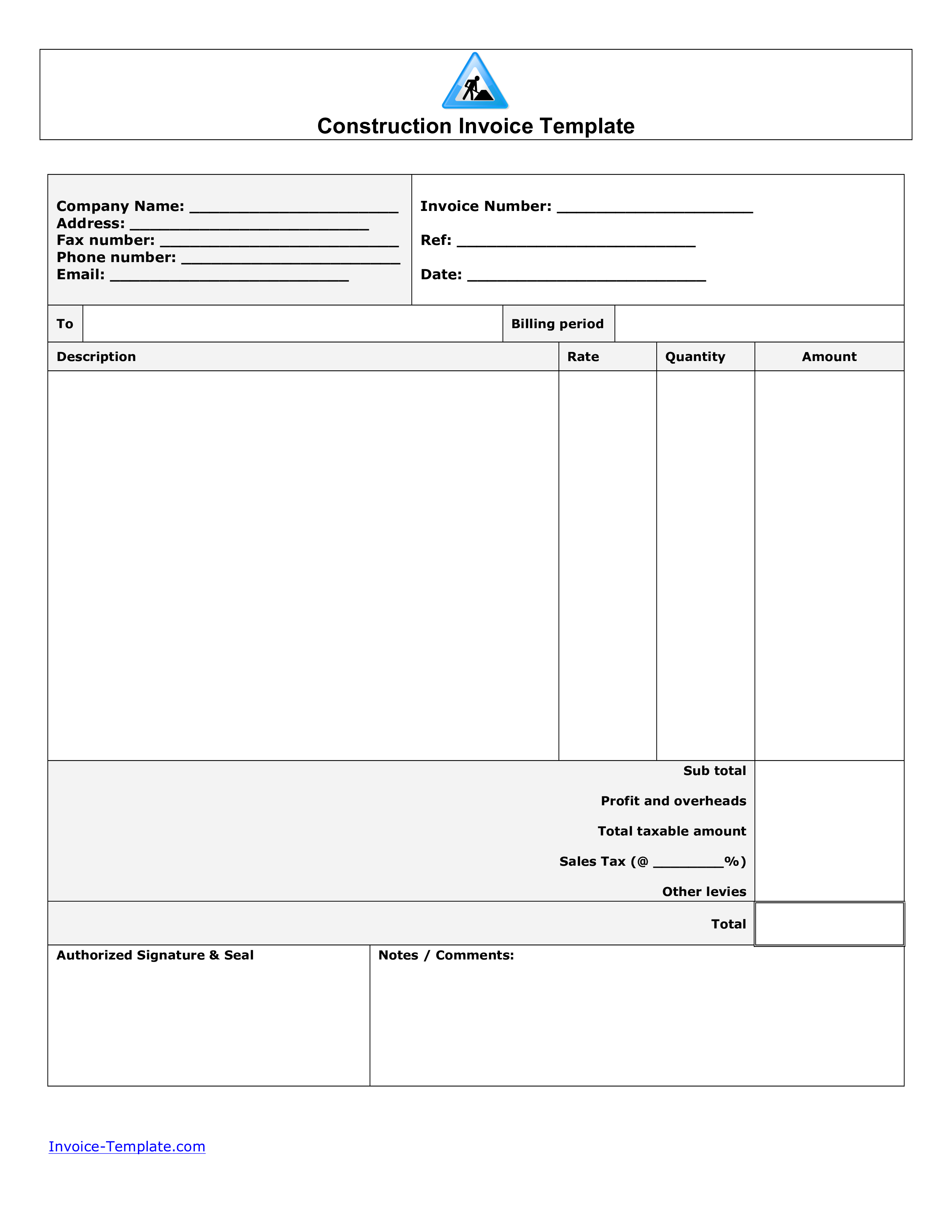 sample construction invoice template