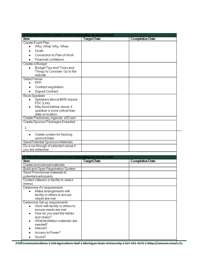 event planning agenda template