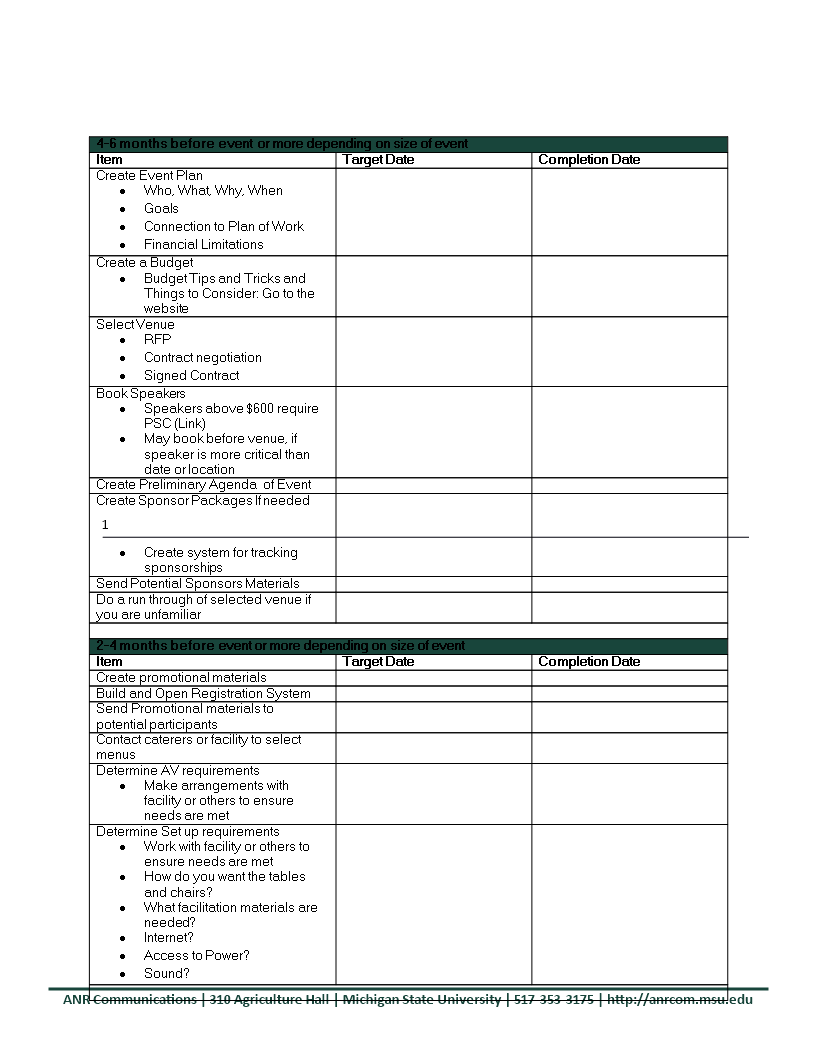 event planning agenda modèles