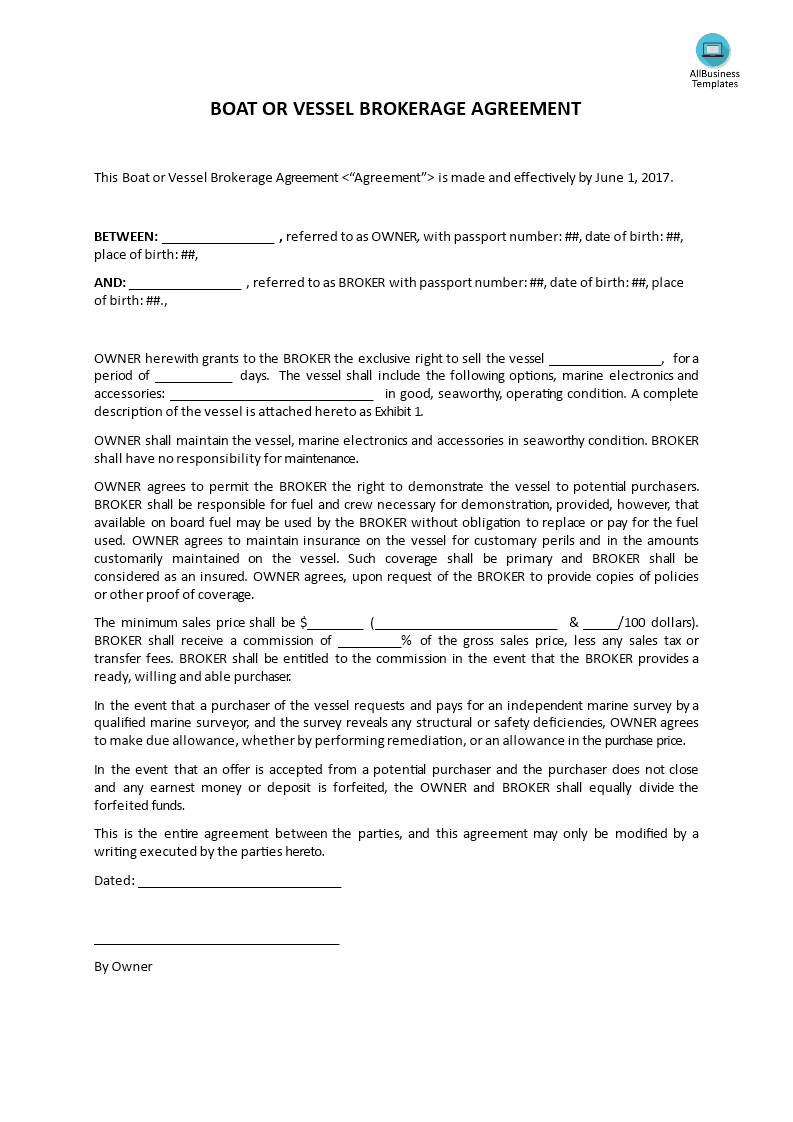 yacht sales agreement template