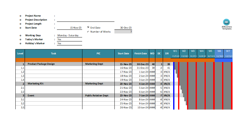Gantt Chart Excel planner main image