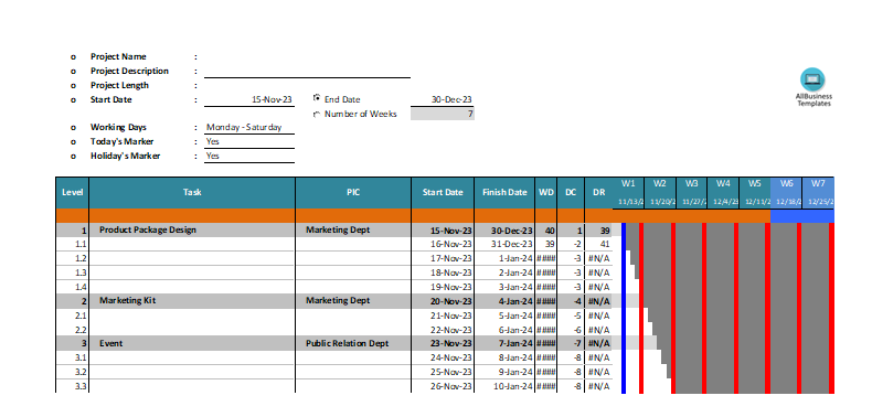 gantt chart excel planner plantilla imagen principal