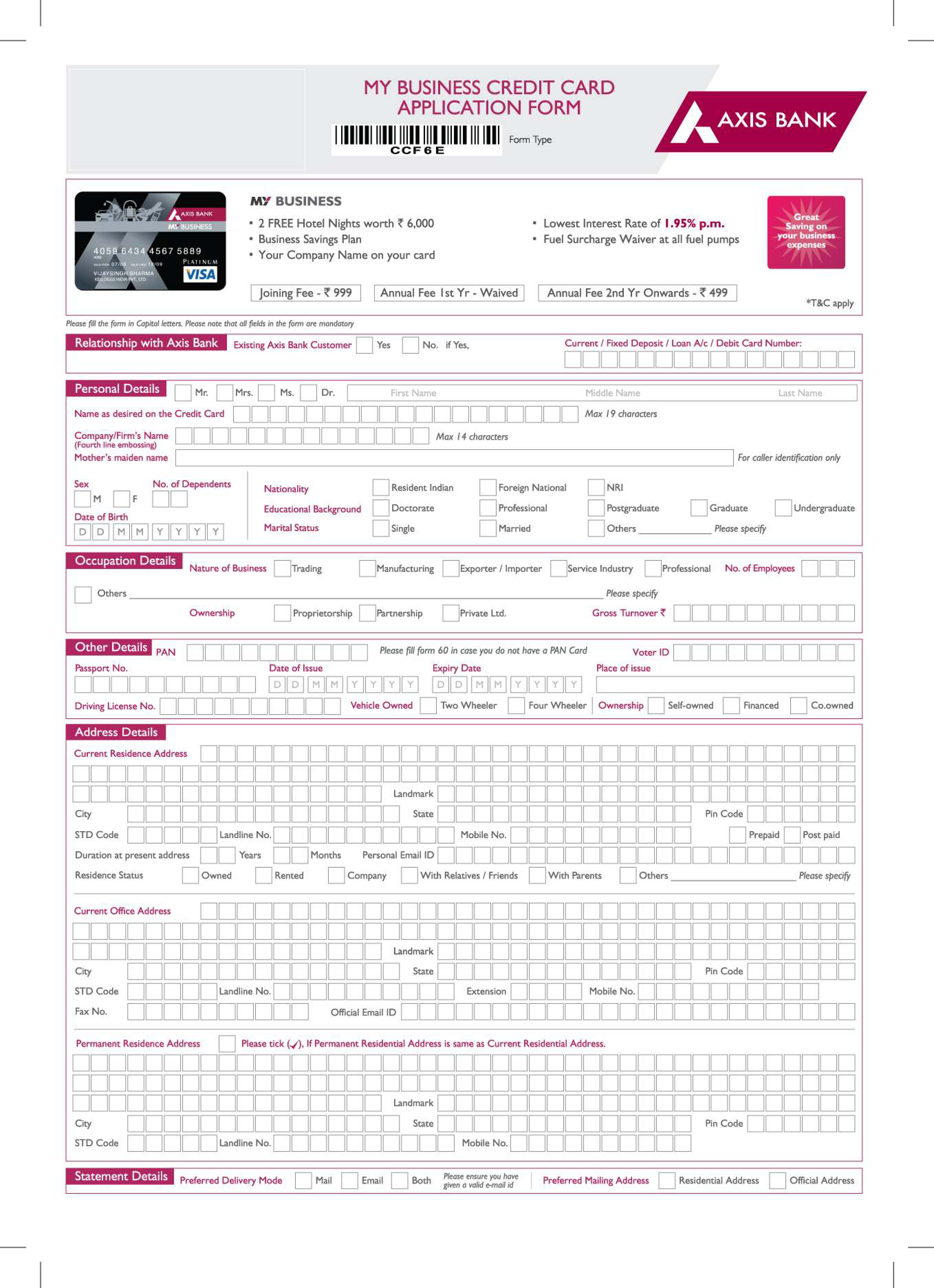 Business Credit Card Form 模板