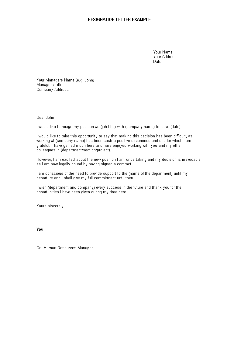 official resignation letter to manager template