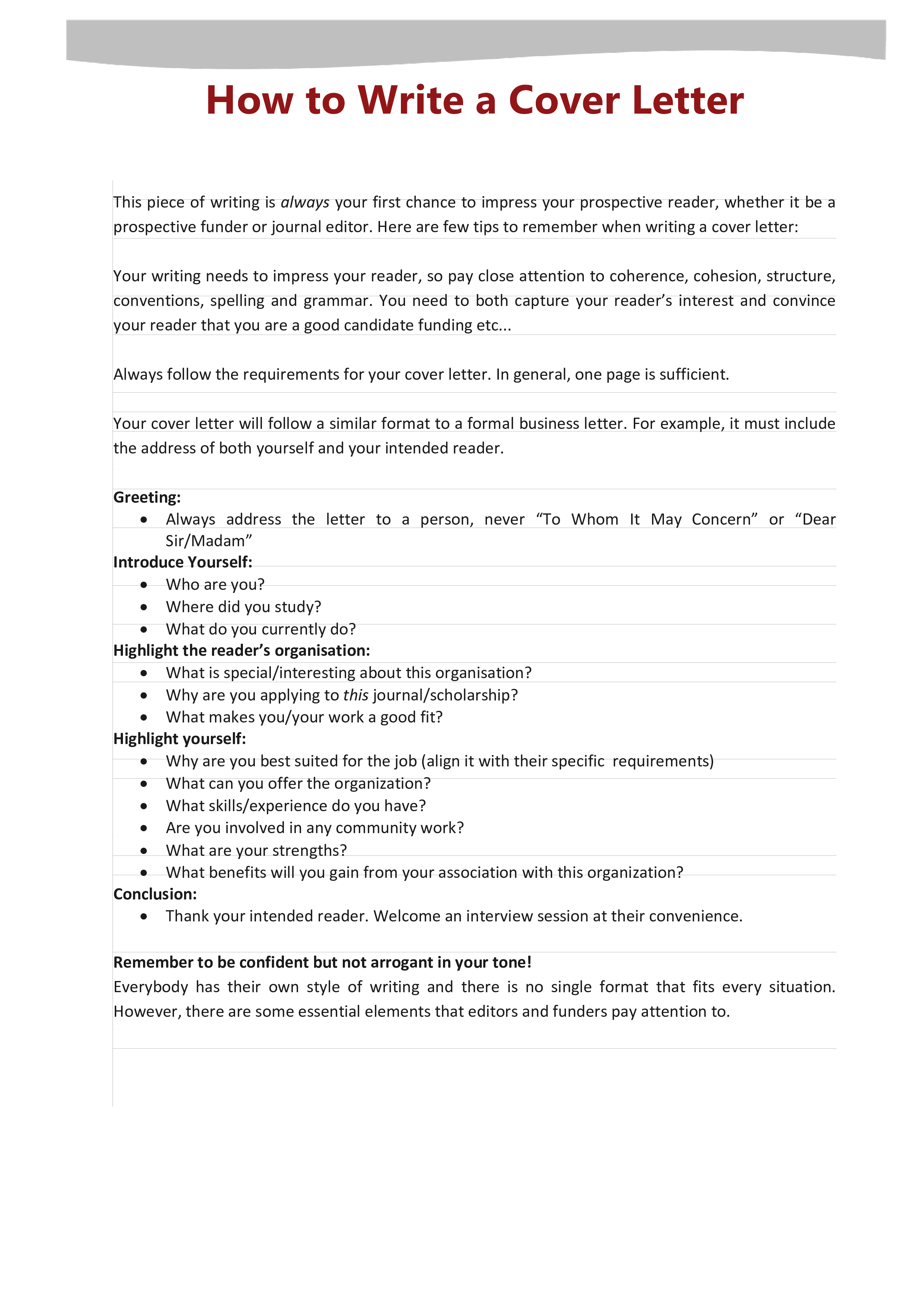 Resume Cover Letter Format 模板