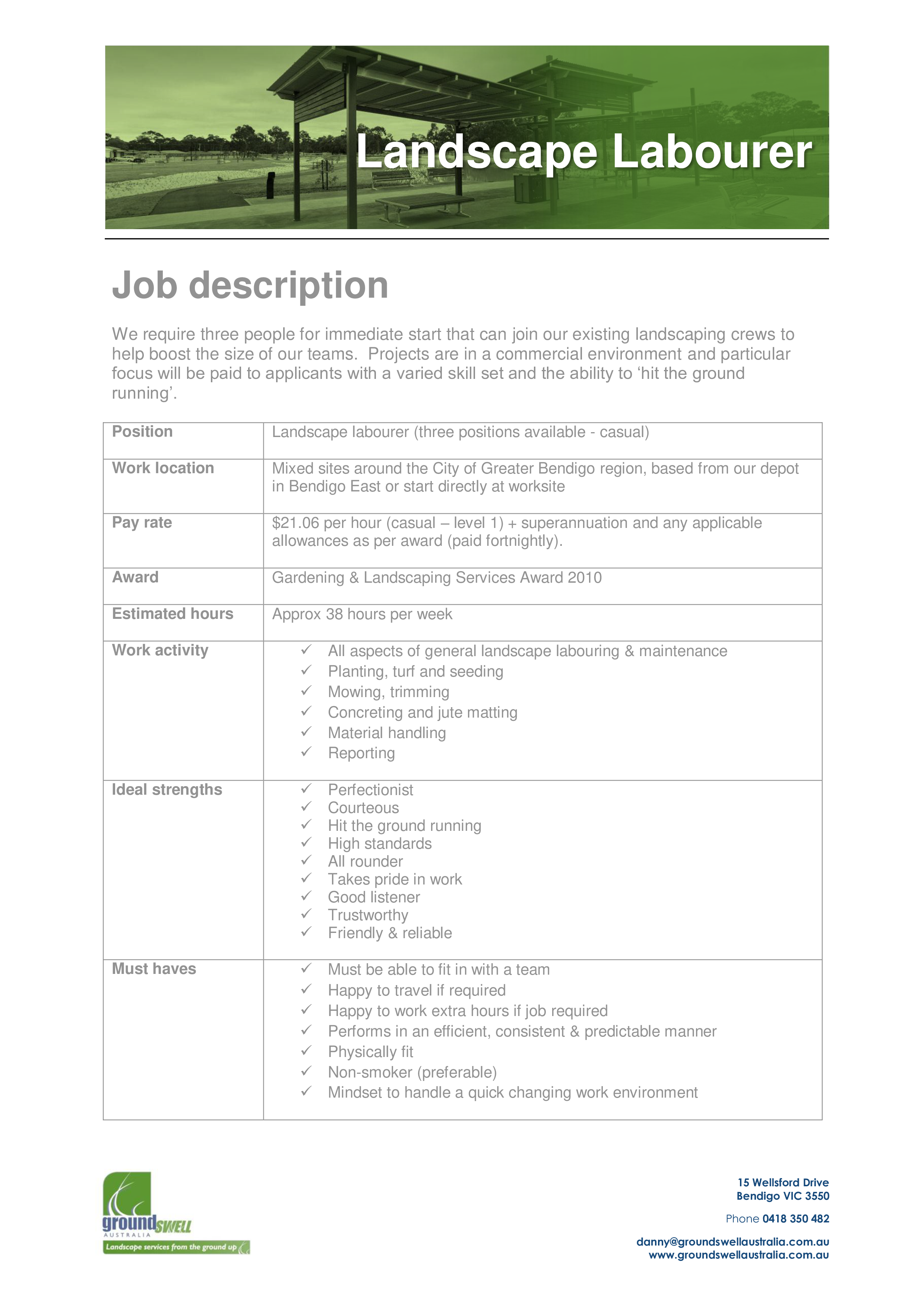 landscaping labourer job description template