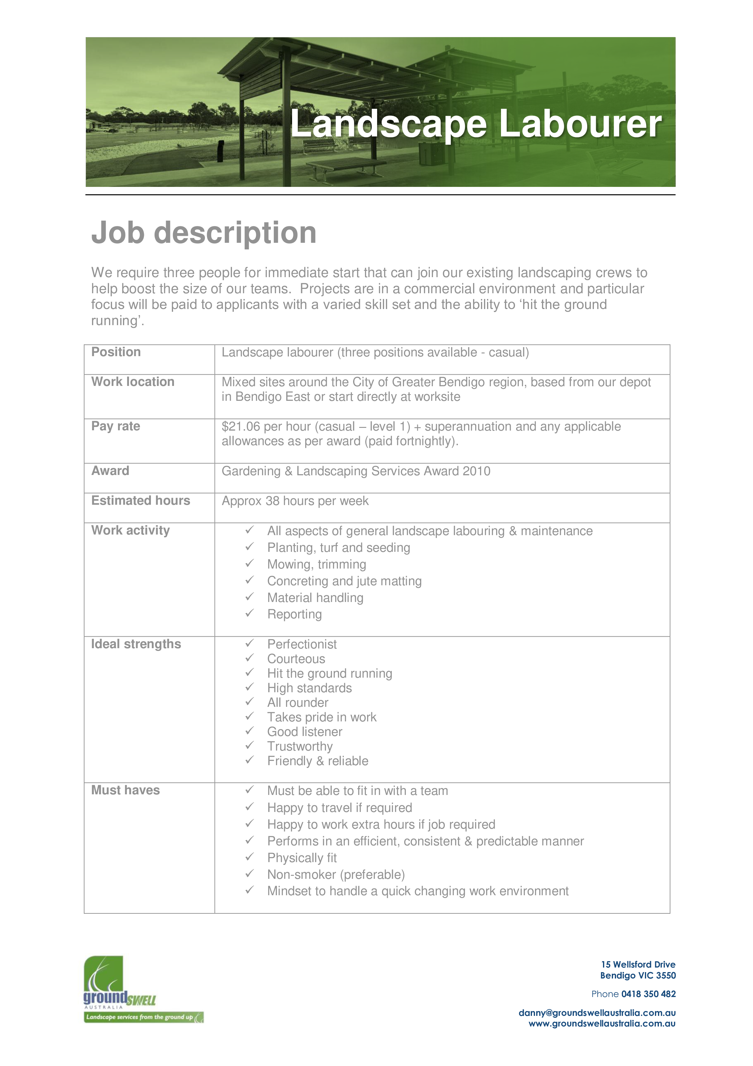 landscaping labourer job description template