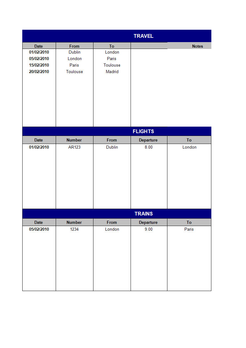 itinerary schedule template