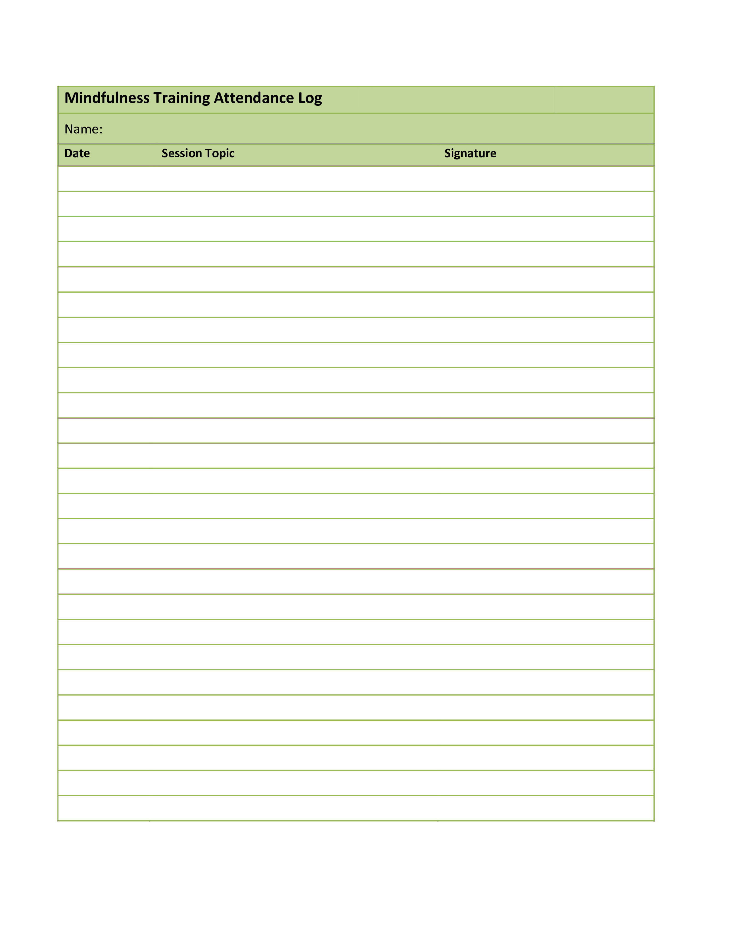 training attendance log template