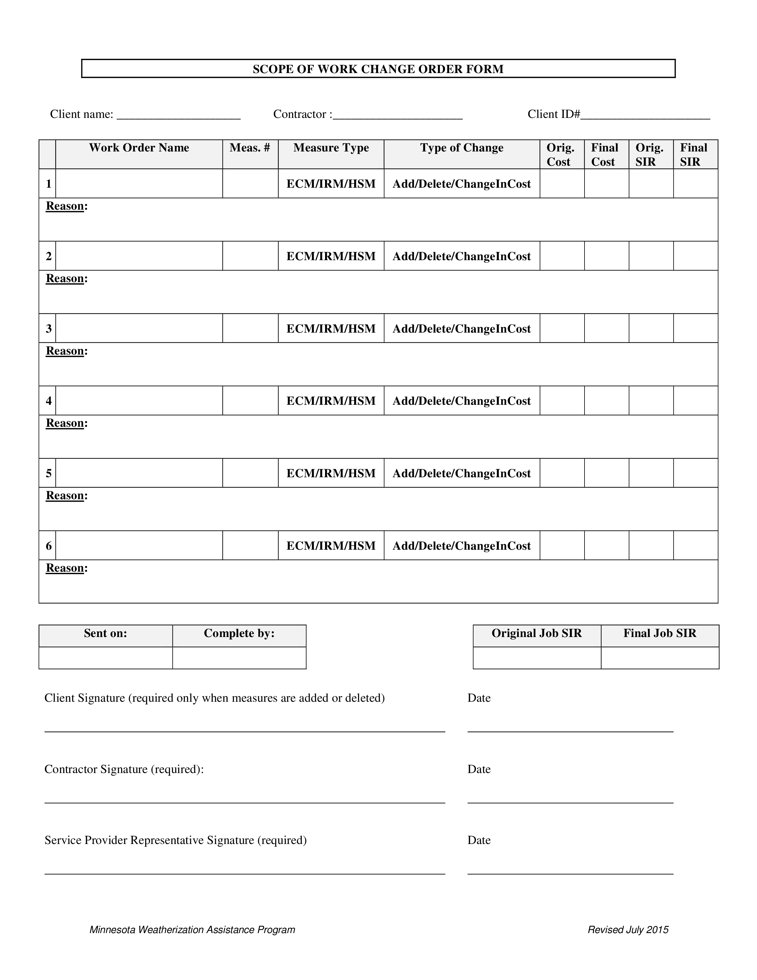 scope of work change order form modèles