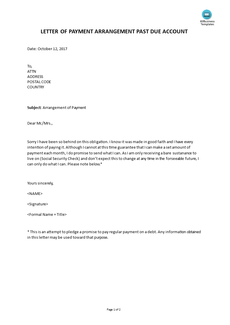 Payment Arrangement Letter Template from www.allbusinesstemplates.com