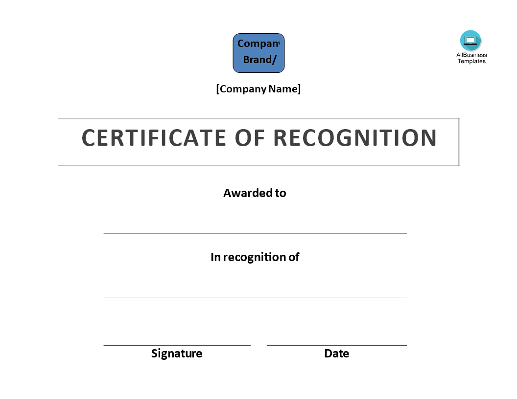 Certificate Of Recognition Word Template