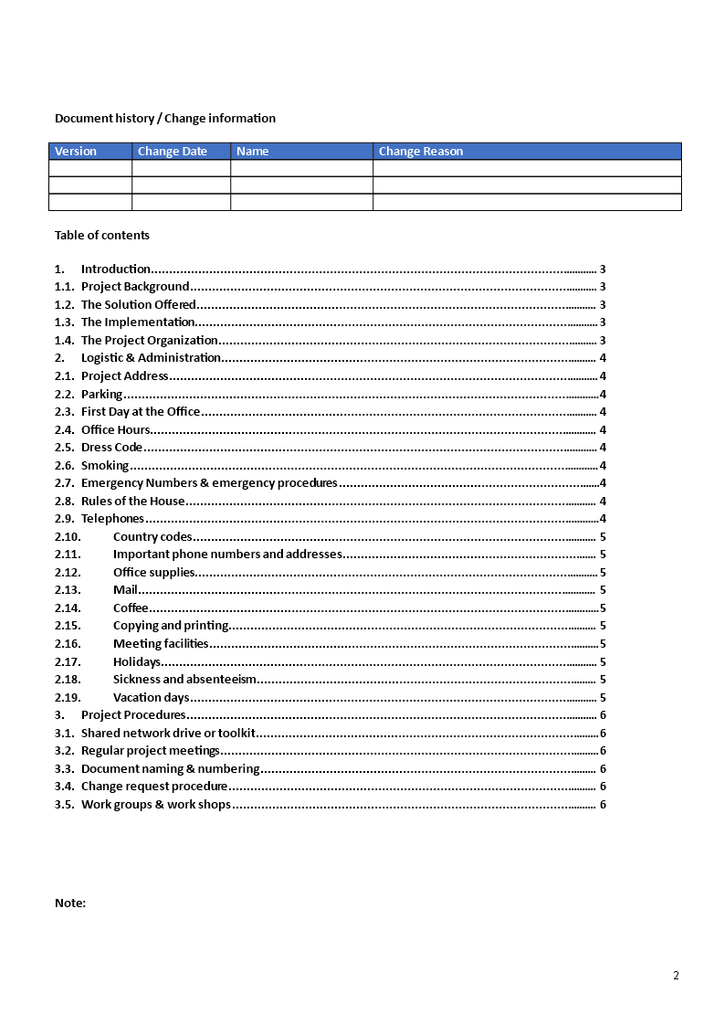 project management handbook template