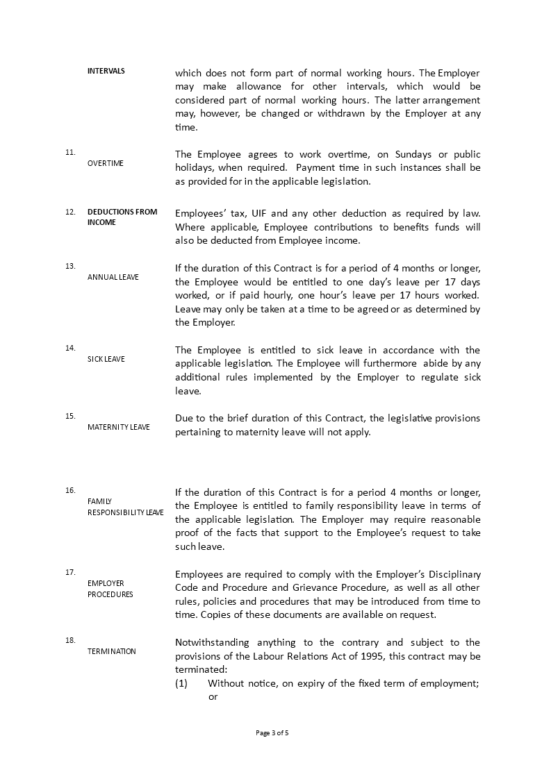 Temporary Employment Contract Template Templates at